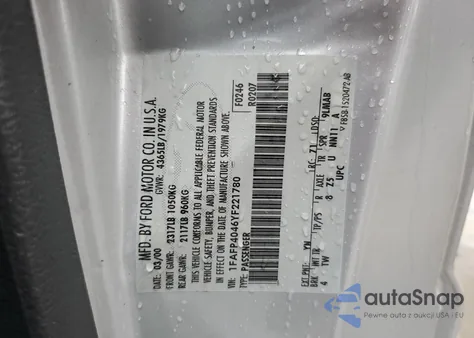 2000 Ford Mustang z USA, uszkodzony, nr VIN 1FAFP4046YF221780